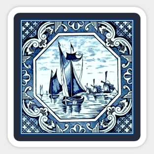 Dutch Blue Delft Sailing Boats and Windmills Sticker